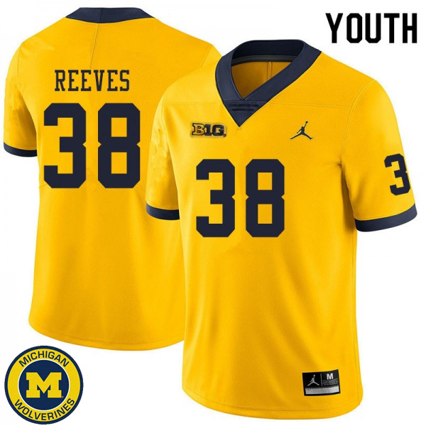 Youth Michigan Wolverines #38 Geoffrey Reeves Yellow Official Game Jersey